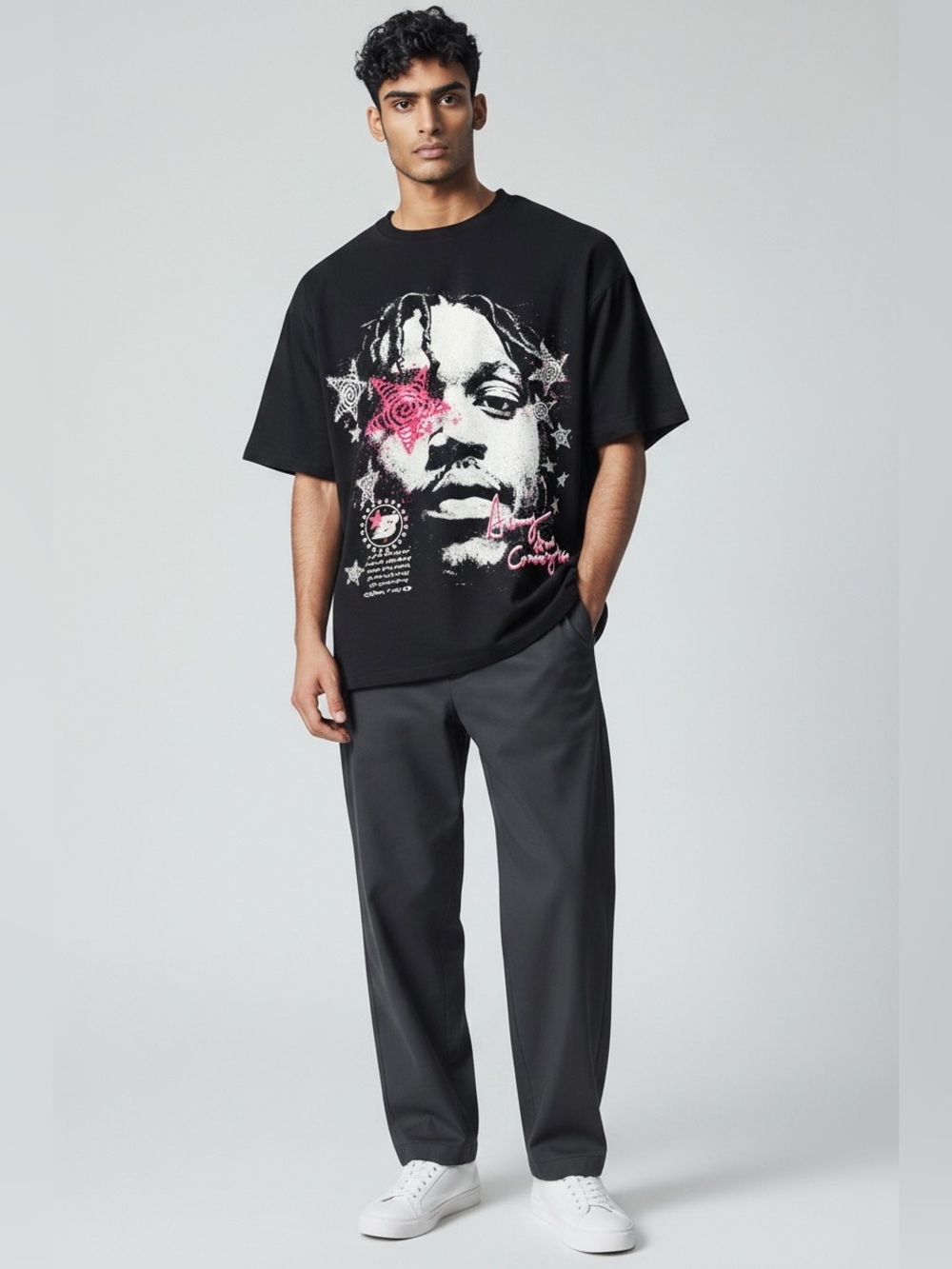 EUC ROMWE Black Short Sleeve Graphic Tee, Large